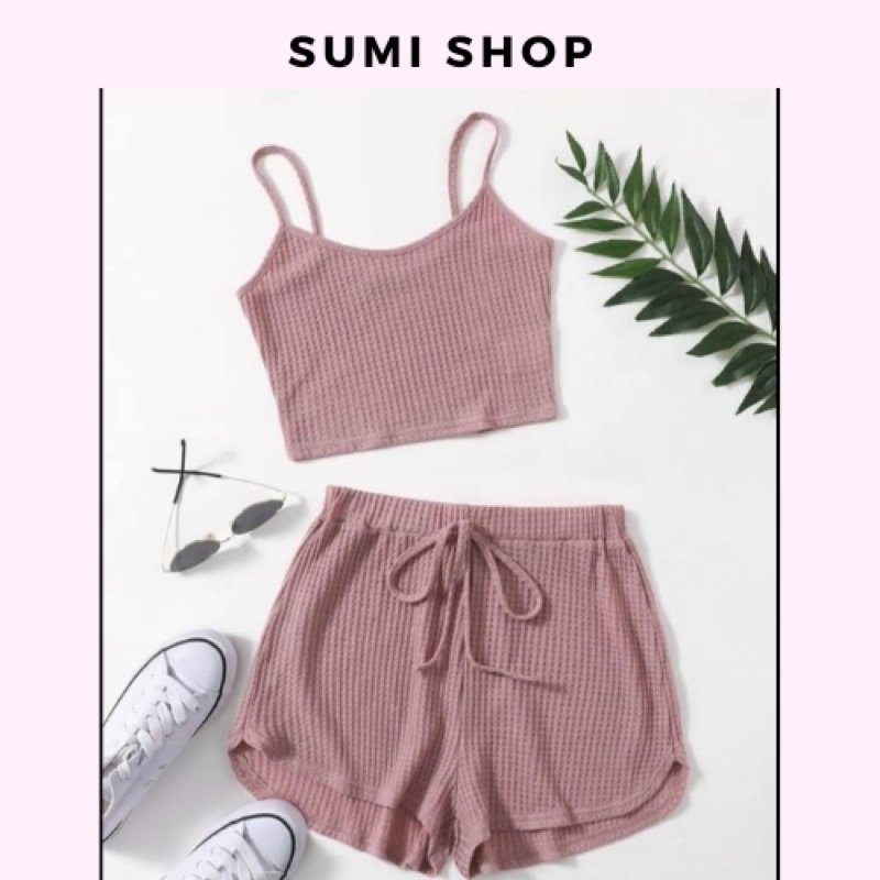 SET BỘ ÁO HAI DÂY+QUẦN THUN CO NHÚN