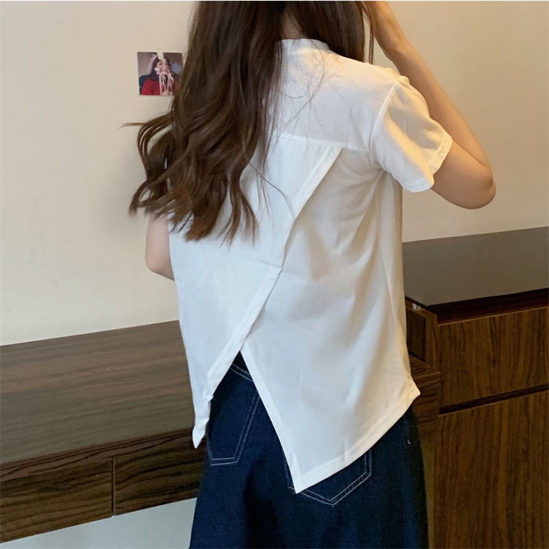 Áo Thun Ngắn Tay Thiết Kế Độc Đáo Thời Trang 156366 Áo Thun Cổ Tròn Phối Dây Rút Đơn Giản Dễ Phối Đồ