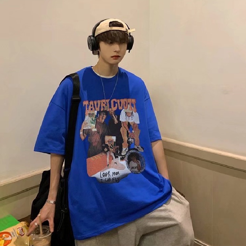 Áo Thun Tay Ngắn Dáng Rộng In Họa Tiết Hoạt Hình Phong Cách Hàn Quốc Thời Trang Mùa Hè Cho Nam Size M-5XL