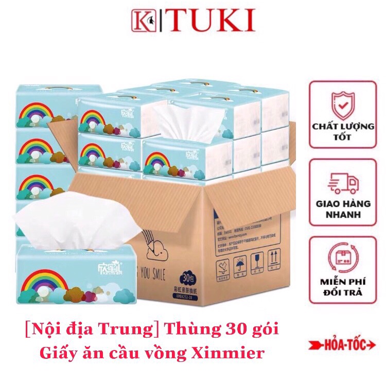 [Nội địa Trung] Thùng 30 gói Giấy ăn cầu vồng Xinmier - siêu dai, siêu mềm mịn