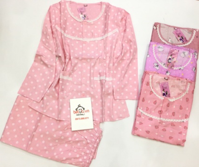 Bộ đồ sau sinh thô lụa khoá ngực cho con bú size 50-80kg
