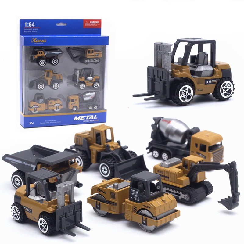 Bộ đồ chơi mô hình xe tải xe múc kim loại 6 trong 1 tỷ lệ 1:64 đẹp mắt
