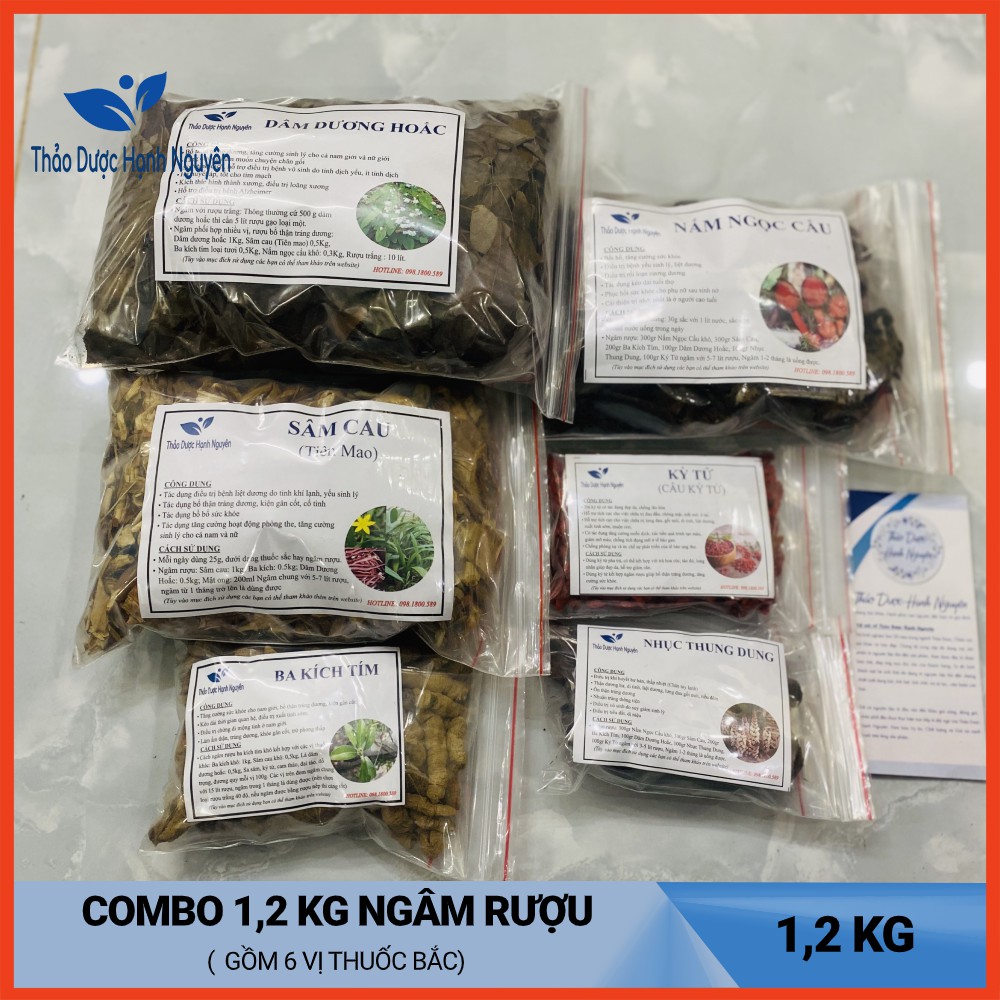 Combo 1,2kg Gồm 6 Vị Ngâm Rượu Bổ Thận: Sâm Cau, Nấm Ngọc Cẩu; Ba kích, Nhục Thung Dung, Kỷ Tử, Dâm Dương Hoắc