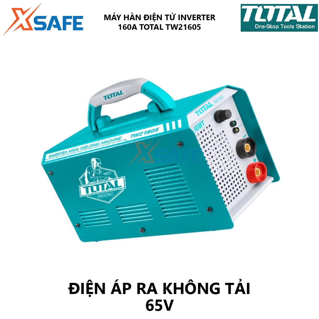 Máy hàn điện tử TOTAL TW21605 Máy hàn Inverter MMA Nguồn vào 6.3 kVA 65V Dòng điện 10-160A Điện cực hàn Ø1.6-4.0