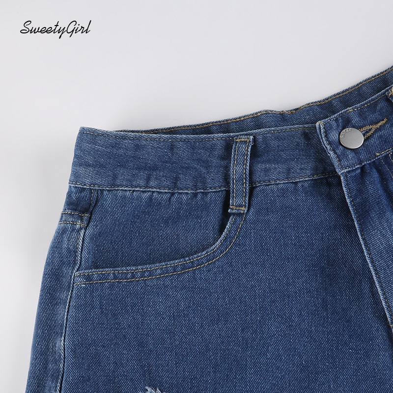 Quần Short Denim Rách Ống Thẳng Thời Trang Dành Cho Nữ 2022