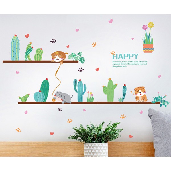 Decal dán tường mẫu cây trên kệ