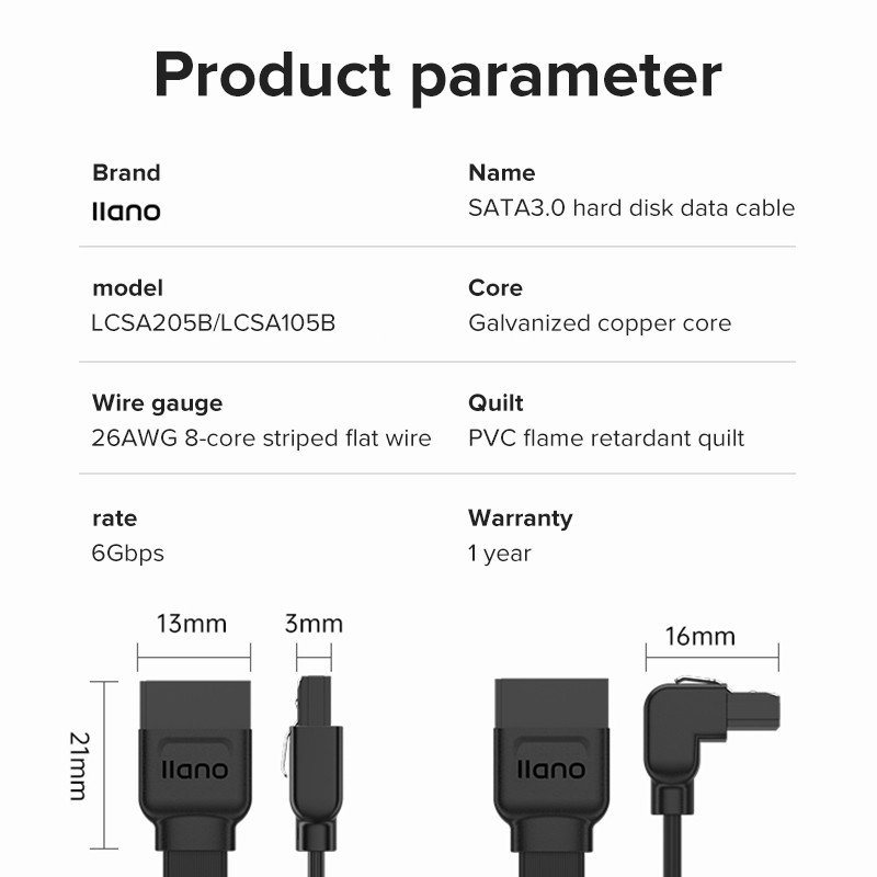 llano 6Gbps SATA Cable 3.0 Hard Disk Drive SSD HDD SATA 3.0 Sata for Sata Cord