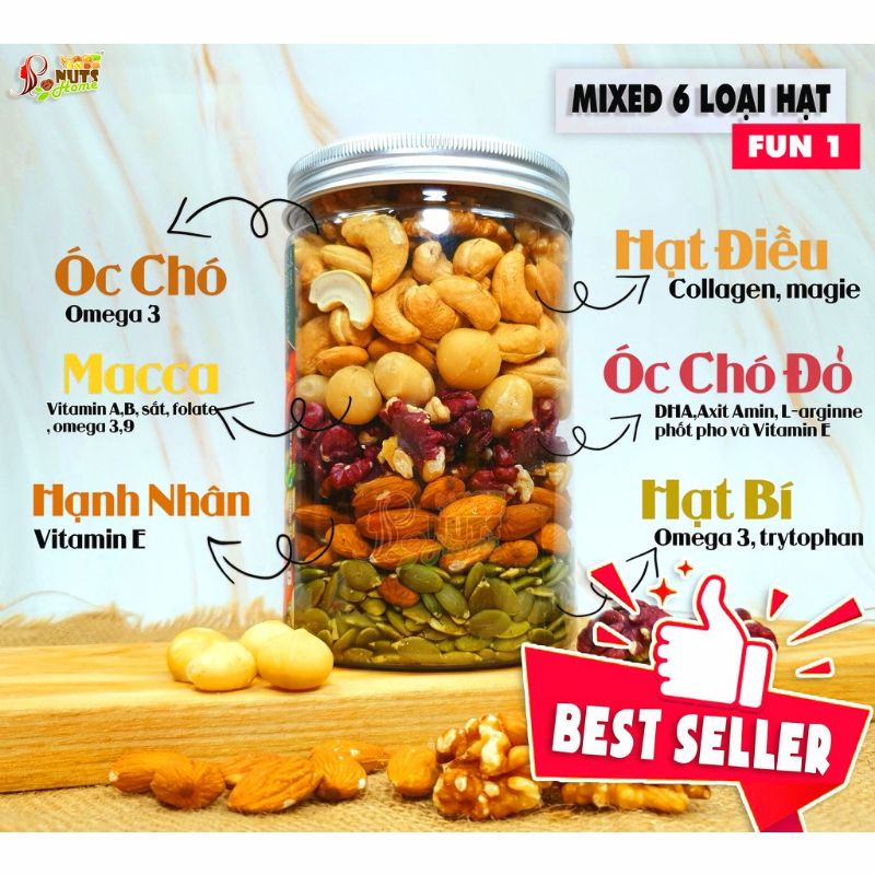 HẠT DINH DƯỠNG PONUTS MIX SẤY GIÒN (500gr - 250gr TẶNG KÈM HỘP)-(6 LOẠI HẠT TỔNG HỢP)