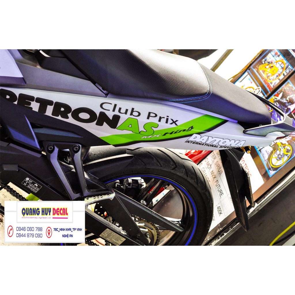 Tem trùm xe máy ex 150 Xanh LÁ Trắng