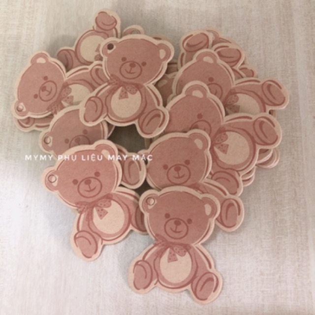 Nhãn giấy kraft hình gấu thú bông phụ kiện trẻ em
