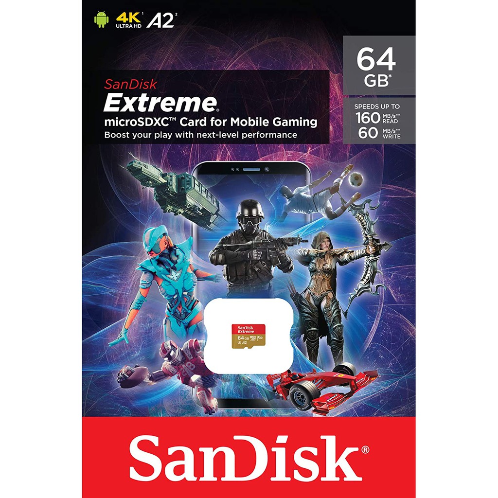 Thẻ nhớ microSDXC SanDisk Extreme 64GB UHS-I U3 4K UHD Video upto 160MB/s Mobile Gaming