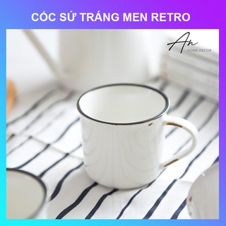 Cốc cafe cà phê gốm sứ tráng men trắng Retro Vintage 150ml