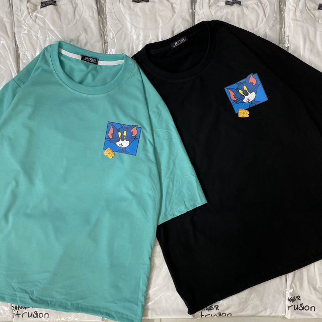 Áo Thun❤Có size%Hình Thật B'teen tay lỡ Unisex Mèo phô mai