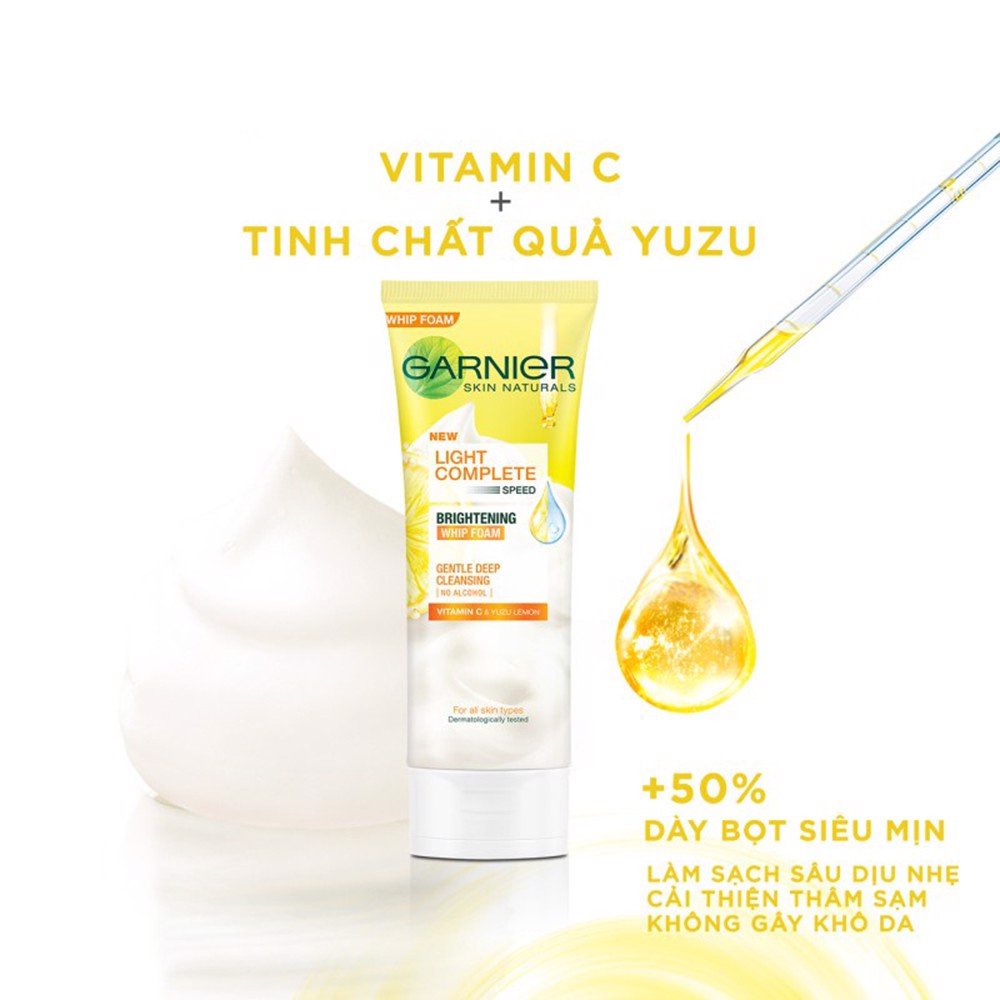 Garnier Sữa rửa mặt Skin Naturals Light Complete Speed Brightening Whip Foam 100ml