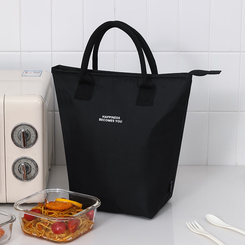 Túi đựng cơm cao cấp HAPPINESS BECOMES YOU- 2 ngăn- 3 lớp- lót nhôm giữ nhiệt, túi đựng thức ăn giữ nhiệt chống thấm