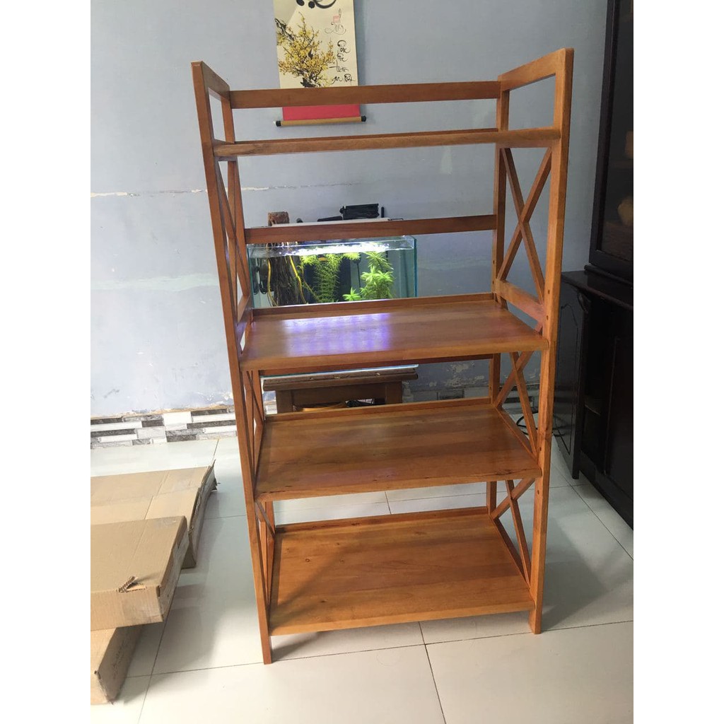 Kệ Lò Vi Sóng Gỗ Cao Su 4 tầng 64cm