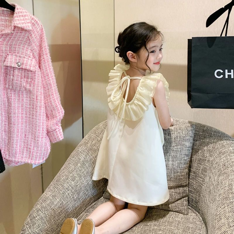 Đầm Công Chúa Mùa Hè Hai Dây Dáng Chữ A Tay Cộc Có Diềm Xếp Nếp Thời Trang Cho Bé Gái