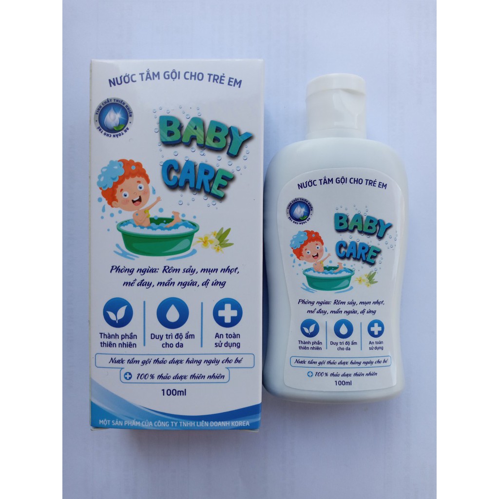 Nước tắm gội cho trẻ em Baby Care (Phòng ngừa rôm sảy, mụn nhọt, mề đay, mẩn ngứa, dị ứng, viêm da, hăm da ở trẻ em)