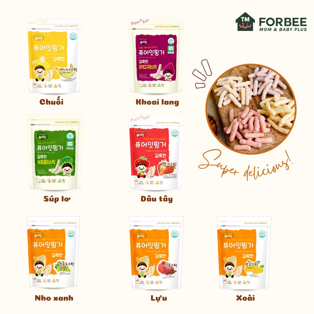 Bánh gạo que PURE EAT rau hữu cơ Naebro - Bánh ăn dặm hữu cơ cho trẻ từ 6 tháng tuổi - FORBEE