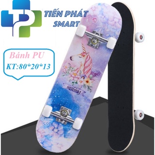 Ván trượt thi đấu phiên bản đặc biệt chất liệu gỗ phong ép cao cấp 7 lớp mặt nhám, 80CM( Hình Kỳ Lân Hồng)