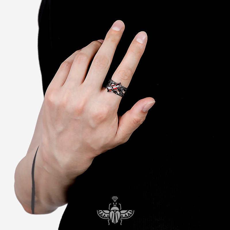 Nhẫn Đính Kim Cương Đỏ Phong Cách Hip Hop Âu Mỹ Cá Tính Cho Nam Và Nữ