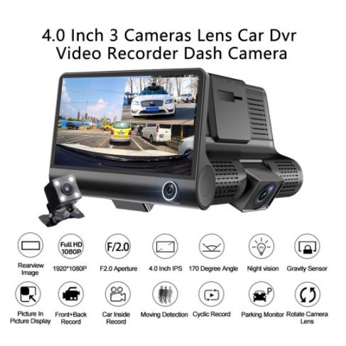 Camera Hành Trình Ô Tô 3 Mắt DVR 4 inch fullHD 1080p🔥FREE SHIP🔥 Camera Hành Trình Ô Tô Sau Chống Nước