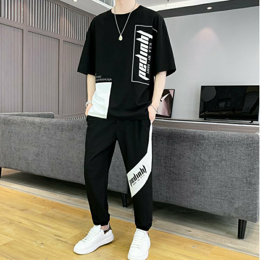 Bộ Quần Áo Thun Nam Thể Thao Mùa Hè Ngắn Tay PEDINHL Kết Hợp Quần Jogger Dài Bo Gấu SET NAM 9000018