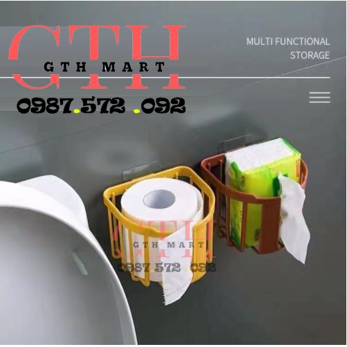 Kệ nhựa đựng giấy treo tường nhà tắm, nhà bếp dán tường chịu lực-GTH Mart