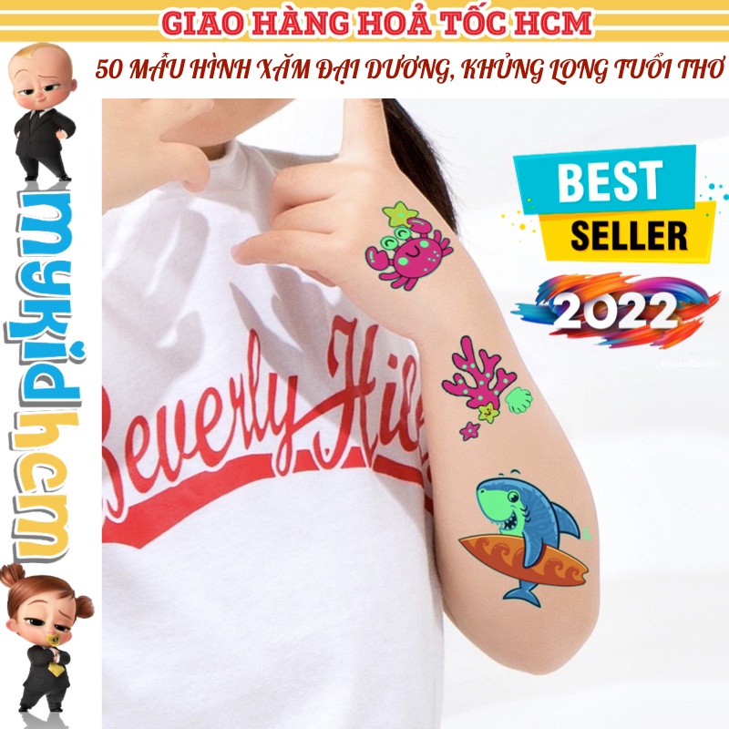Sticker hình xăm phản quang dán tuổi thơ TATOO NHIỀU CHỦ ĐỀ ĐỘNG VẬT BIỂN KHỦNG LONG NGƯỜI MÁY đồ chơi bé trai bé gái