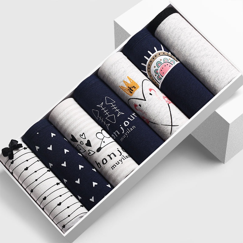 Set 7 Quần Lót Cotton Lưng Vừa Thoáng Khí Kháng Khuẩn Thoải Mái Cho Nữ