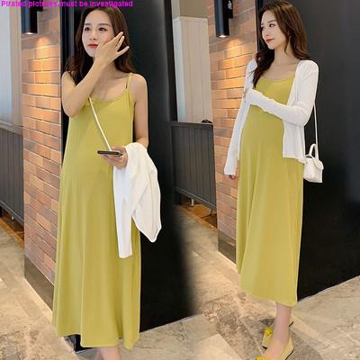 Bộ Đầm Hai Dây Dệt Kim + Áo Khoác Cardigan Chống Nắng Thời Trang Mùa Hè Dành Cho Mẹ Bầu