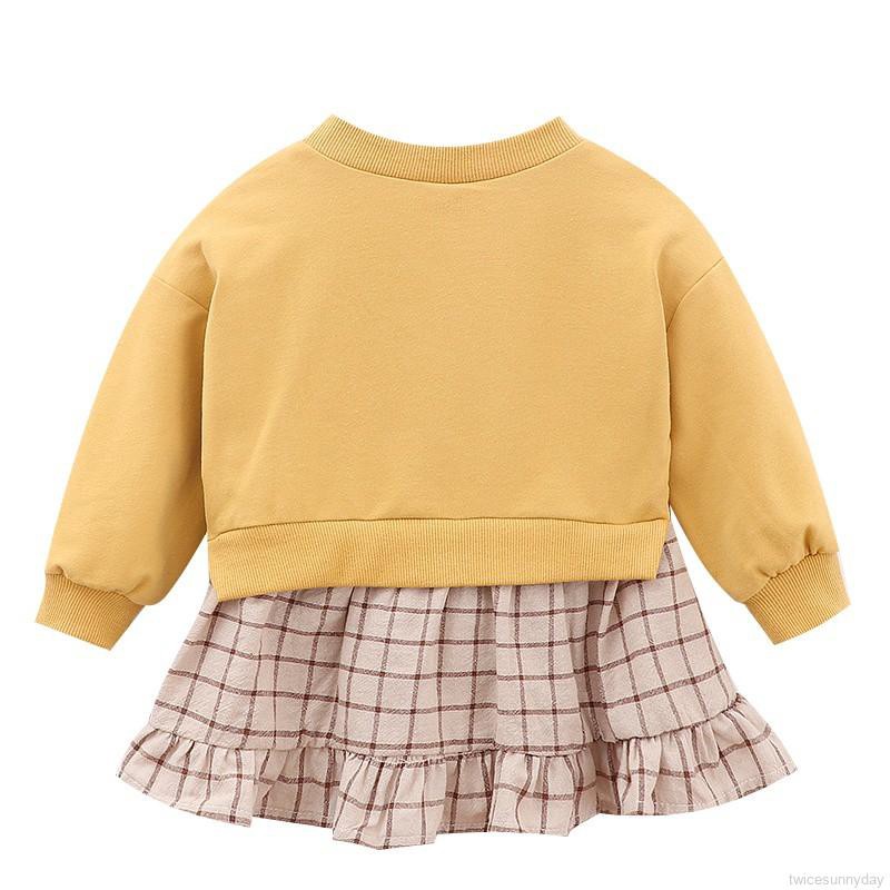 Đầm dài tay phối họa tiết ca rô đáng yêu dành cho bé gái