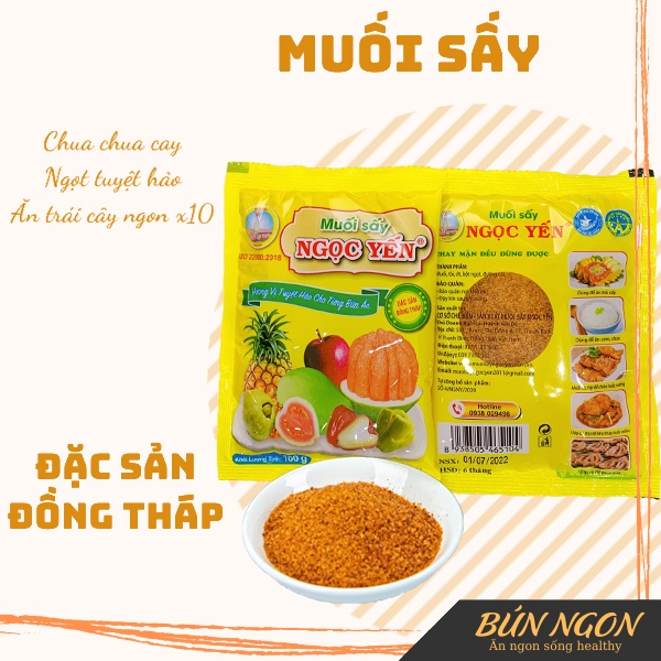 Muối Sấy Ngọc Yến Chấm Hoa Quả - Đặc sản Đồng Tháp Chính Hãng 100gr, Bao Bì Mới - Bún Ngon