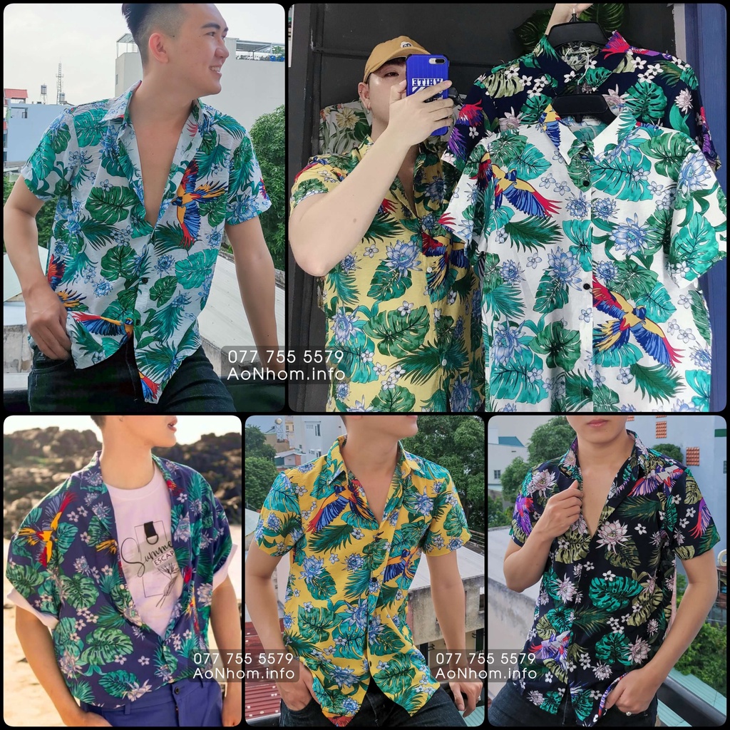 Áo Sơ Mi Đi Biển Mềm Mát - Vẹt Vàng Trắng Xanh - Áo Đôi Nhóm Lớp Team Building, Hoạ Tiết Hoa Lá Trái Cây Hawaii #AB031