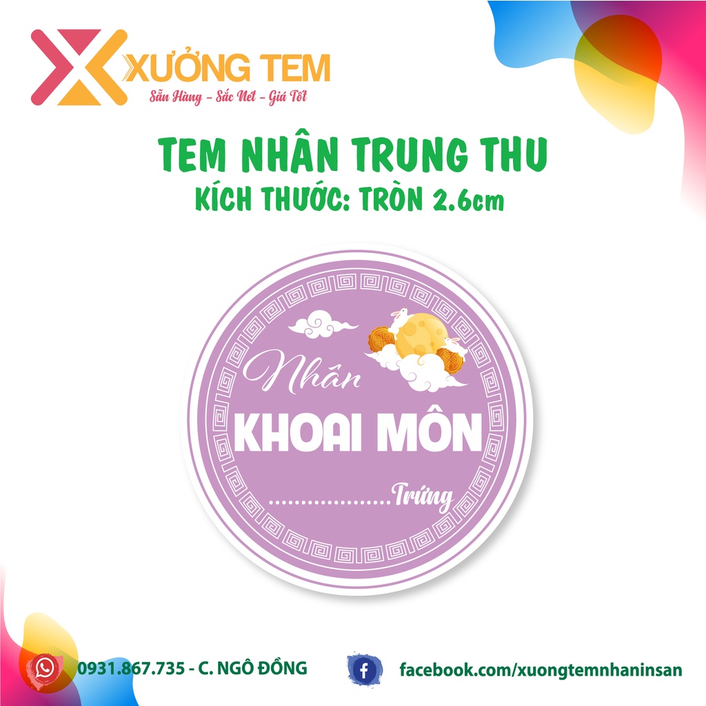 20 Tem Dán, Nhãn Nhân Bánh Trung Thu - Nhiều Mẫu Tròn- Mới 2022