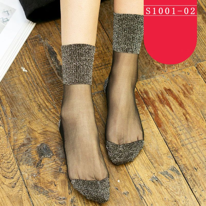 Vớ Lụa Phối Ren Đính Kim Tuyến Lấp Lánh Co Giãn Dành Cho Nữ