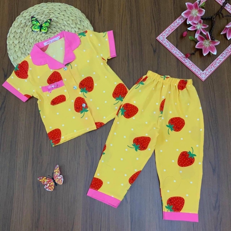 [Ngẫu Nhiên] Bộ Đồ Ngủ Pijama Vải Lụa Ngắn Tay Quần Dài Cho Bé Gái (12-32KG) - Hirokids