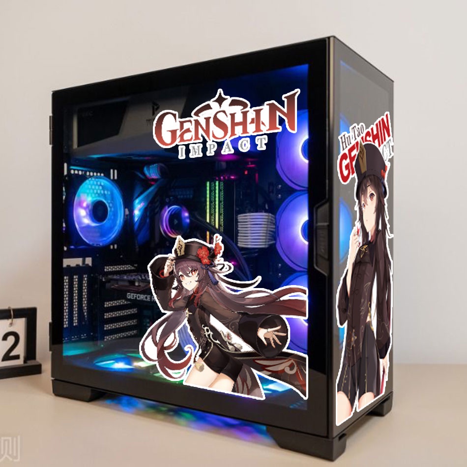 Genshin Impact Stickers cho PC Case ATX Mid Tower Máy tính trang trí nội thất Decal chống thấm nước có thể tháo rời
