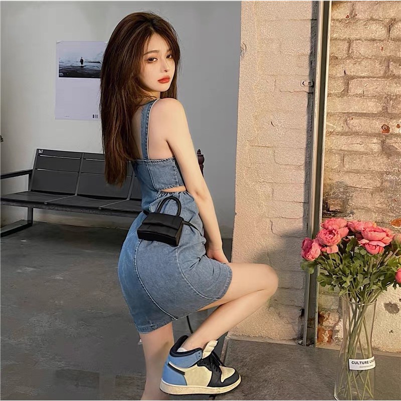 Đầm jeans body 2dây khoét eo năng động- ORD