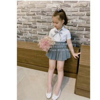 Set áo sơ mi chân váy xếp li cho bé gái