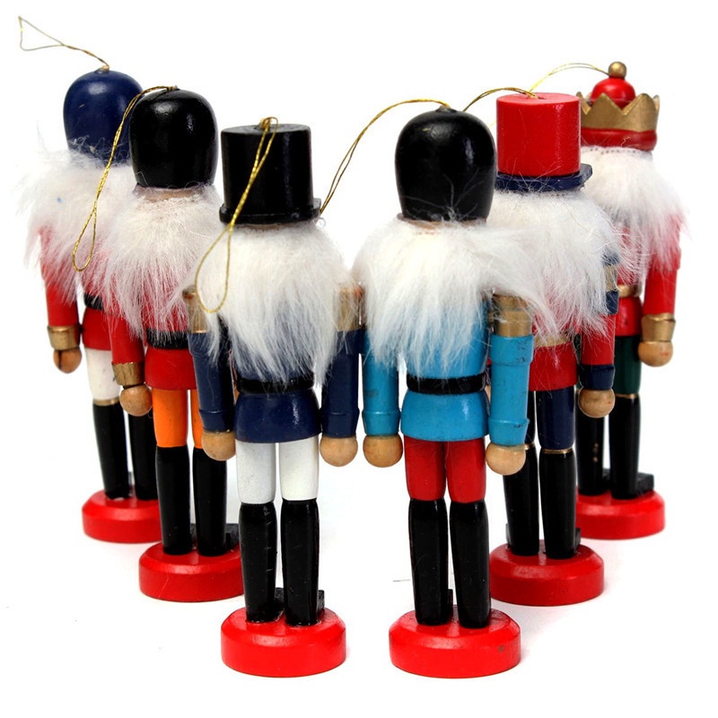 6 cái bằng gỗ Nutcracker Doll Người lính thu nhỏ Bức tượng nhỏ Thủ công mỹ nghệ Con rối Năm mới Đồ trang trí Giáng sinh Trang trí nội thất