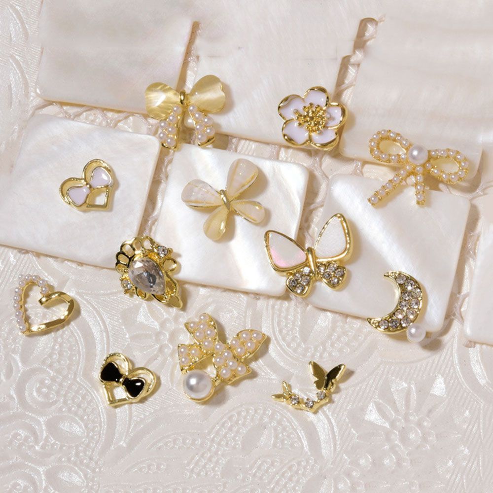 [Hàng mới về] Phụ kiện đính móng trang trí nghệ thuật đính ngọc trai giả hình hoa/bướm/mặt trăng/nơ diy