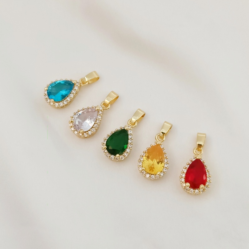 Hạt Đá Zircon Pha Lê Hình Giọt Nước Màu Vàng Đồng 14K Dùng Làm Trang Sức DIY