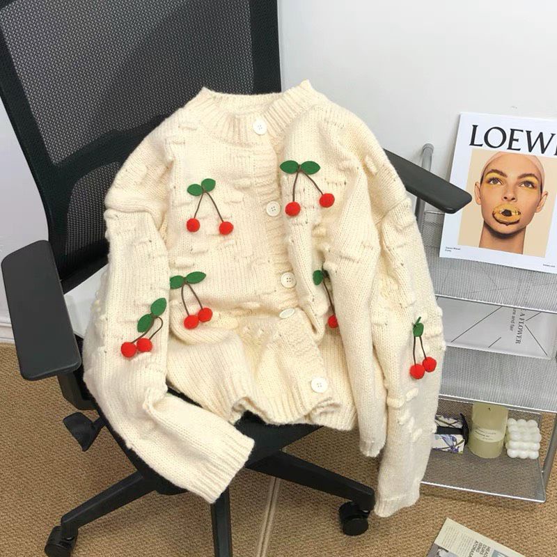 Áo khoác Len cardigan đính quả cherry đáng yêu hottrend 2023 NGƠ House