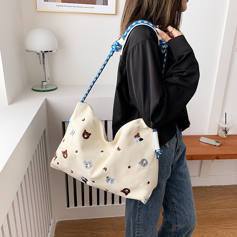 Túi Xách Đeo Vai Vải Bạt Sức Chứa Lớn Mẫu Mới 2022 Phong Cách Nhật Bản Dễ Phối Đồ Cho Nữ