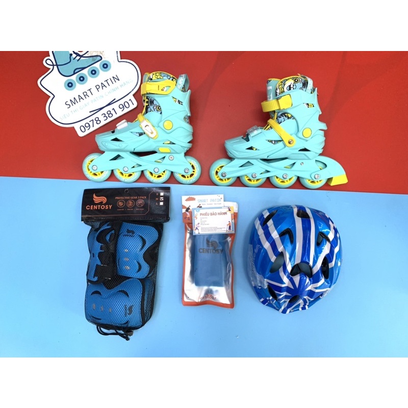 Giày patin cao cấp Junior J1 màu xanh mint nhựa đúc toàn thân an toàn, có khoá bánh