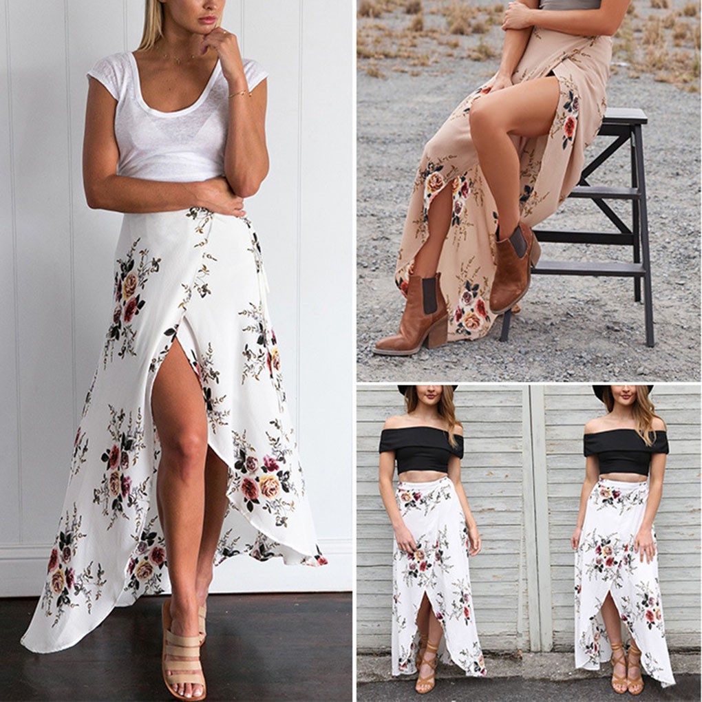 Chân váy Maxi xẻ tà form dài họa tiết hoa thời trang cho nữ | BigBuy360 - bigbuy360.vn