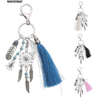 Móc chìa khóa đính dreamcatcher lông vũ tua rua độc đáo