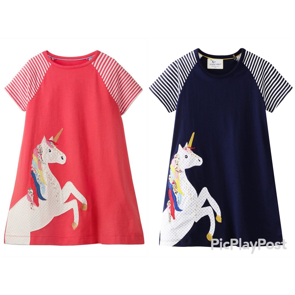Váy Jumping Meters cổ tròn cộc tay họa tiết ngựa siêu xinh váy suông mùa hè cho bé gái đủ size 2-7 tuổi