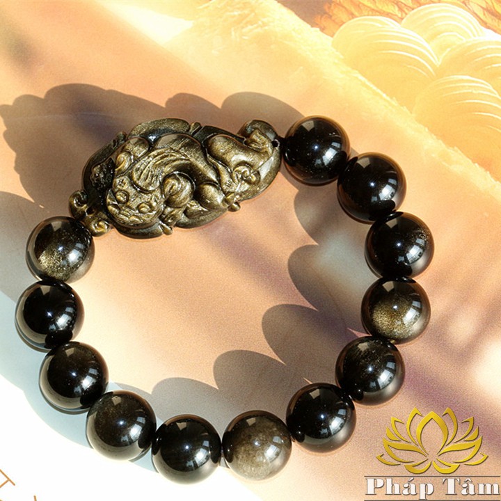 Vòng Tay Đá Núi Lửa Obsidian Màu Vàng Đen Mix Tịch Tà Tỳ Hưu Cao Cấp - Tâm Phong Thủy